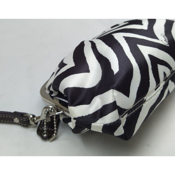Coach Black White Satin Zebra Printed Kisslock Framed Wristlet - Wallet - Picture 15 of 15